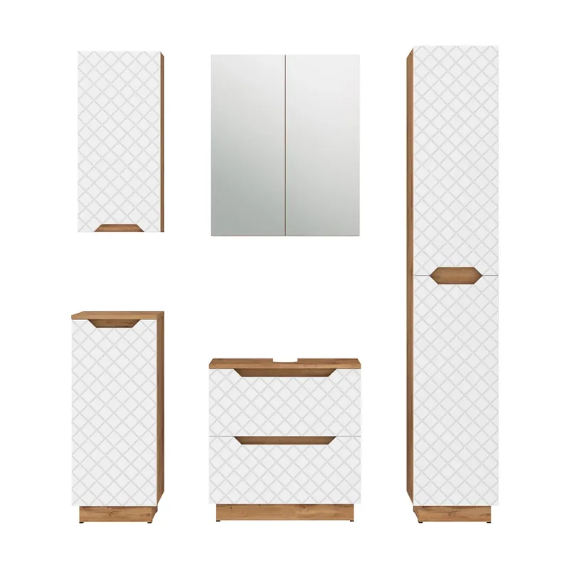Ofertă Set mobilier baie Lotta Stejar/alb cu structură din țiglă 5 părți Vicco