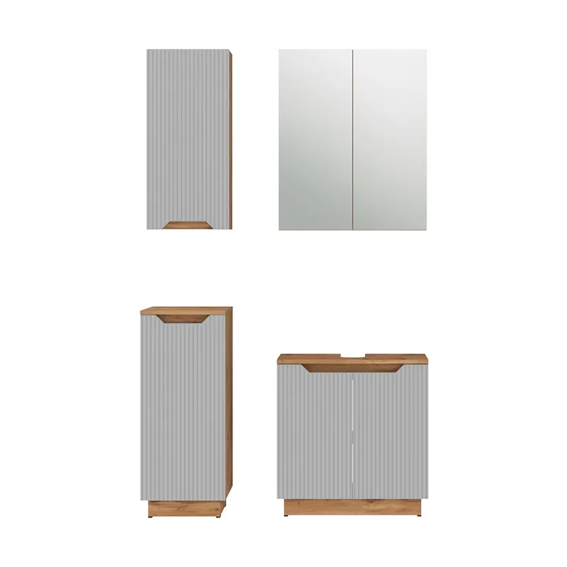 Set mobilier baie Lotta Stejar/gri cu dungi 4 părți Vicco Ieftin
