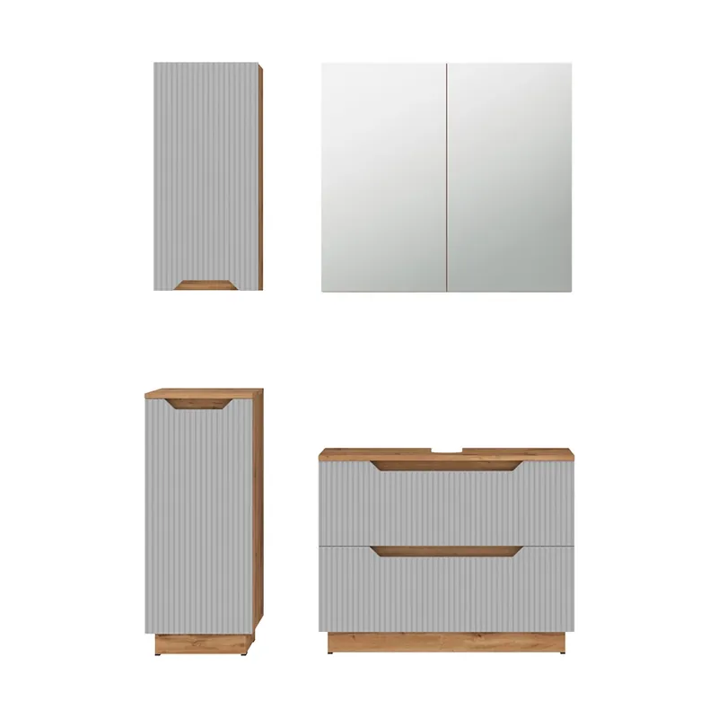 Reducere specială Set mobilier baie Lotta Stejar/gri cu dungi 4 părți Vicco