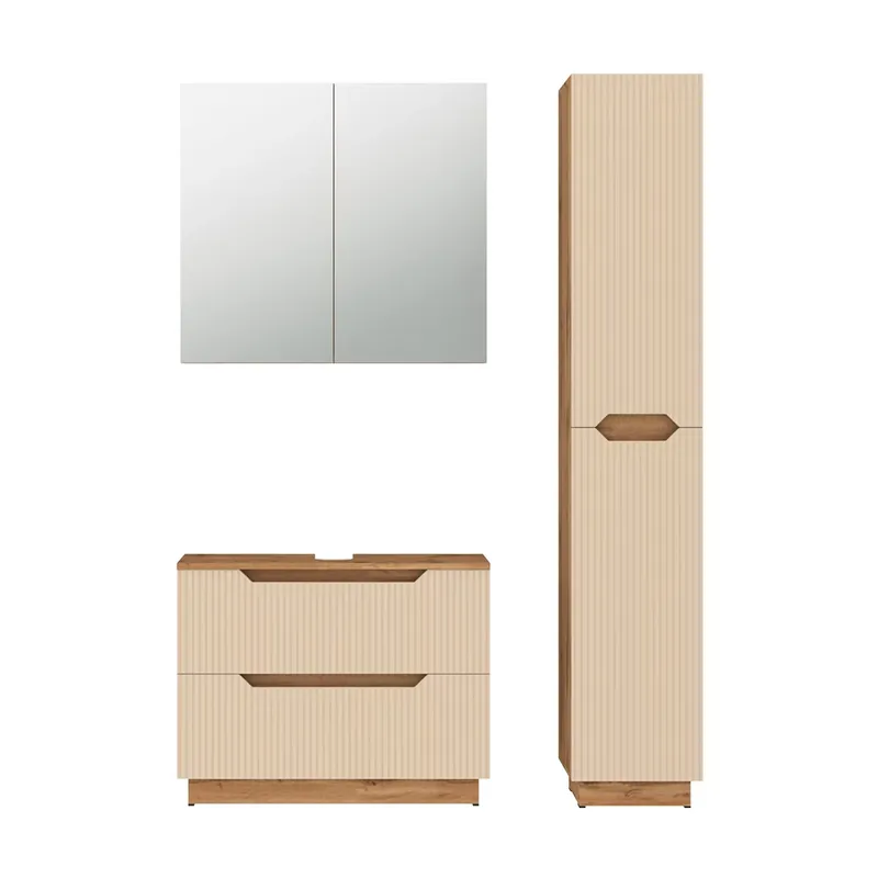 Set mobilier baie Lotta Stejar/cașmir cu dungi 3 părți Vicco Preț promoțional
