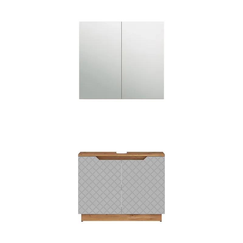 Ofertă limitată Set mobilier baie Lotta Stejar/gri cu structură din țiglă 2 părți Vicco