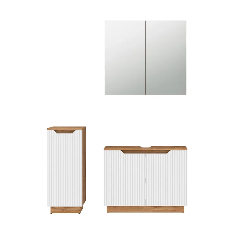Set mobilier baie Lotta Stejar/alb cu dungi 3 părți Vicco Reducere specială