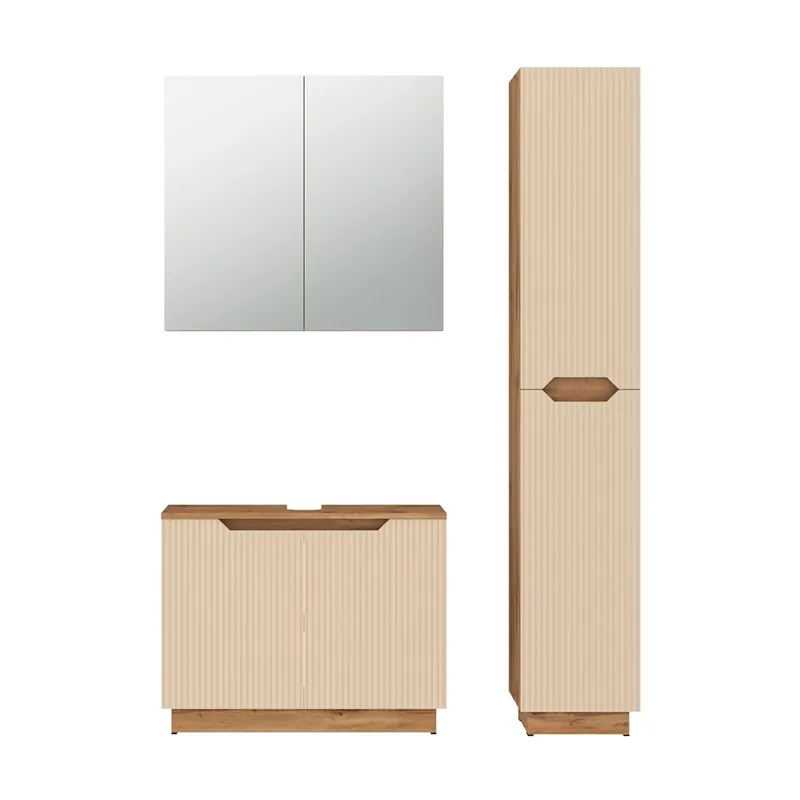 Set mobilier baie Lotta Stejar/cașmir cu dungi 3 părți Vicco Popular