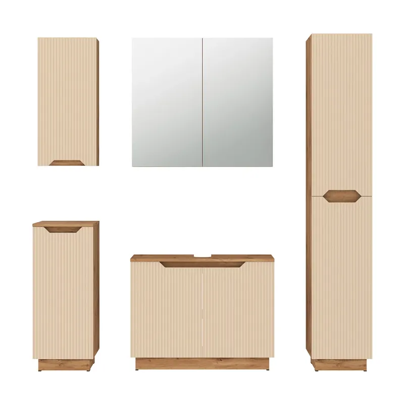 Set mobilier baie Lotta Stejar/cașmir cu dungi 5 părți Vicco Doar azi