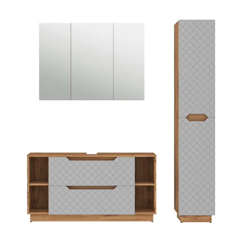 Set mobilier baie Lotta Stejar/gri cu structură din țiglă 3 părți Vicco Livrare expres