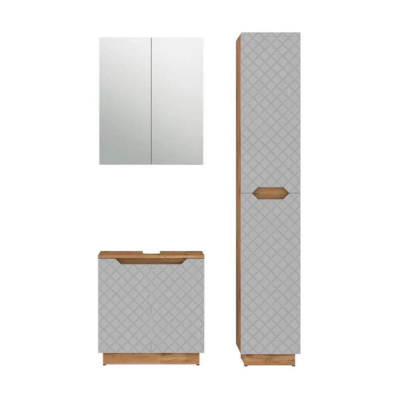 Disponibil imediat Set mobilier baie Lotta Stejar/gri cu structură din țiglă 3 părți Vicco