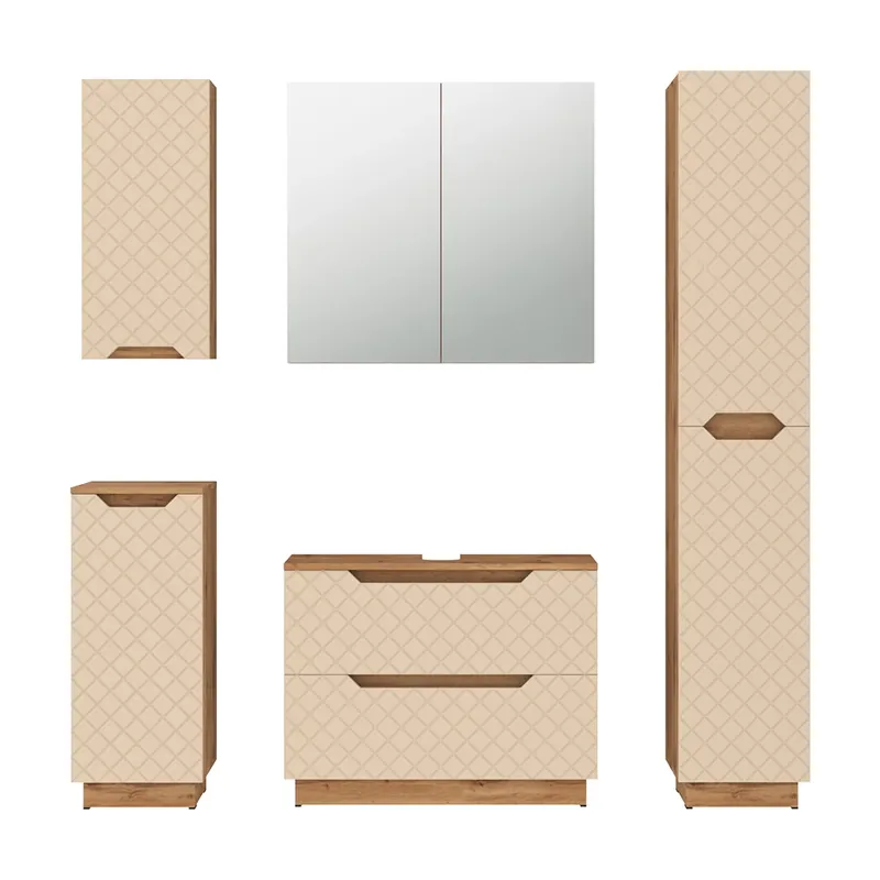 Plată securizată Set mobilier baie Lotta Stejar/cașmir cu structură din țiglă 5 părți Vicco