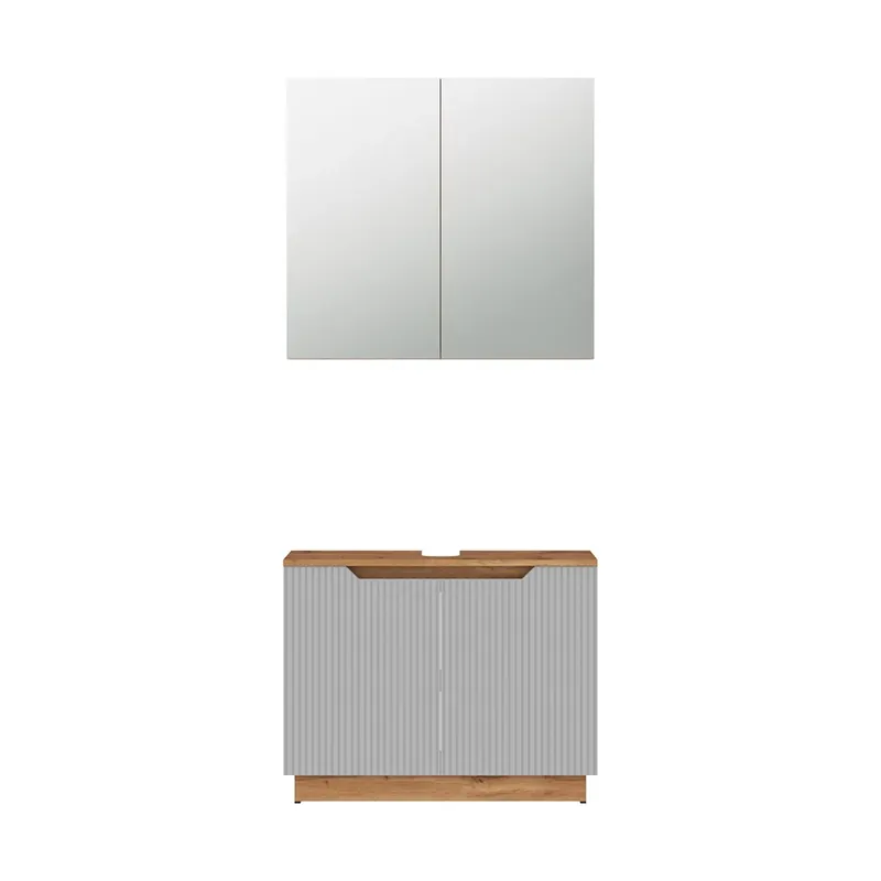 Mai ieftin Set mobilier baie Lotta Stejar/gri cu dungi 2 părți Vicco