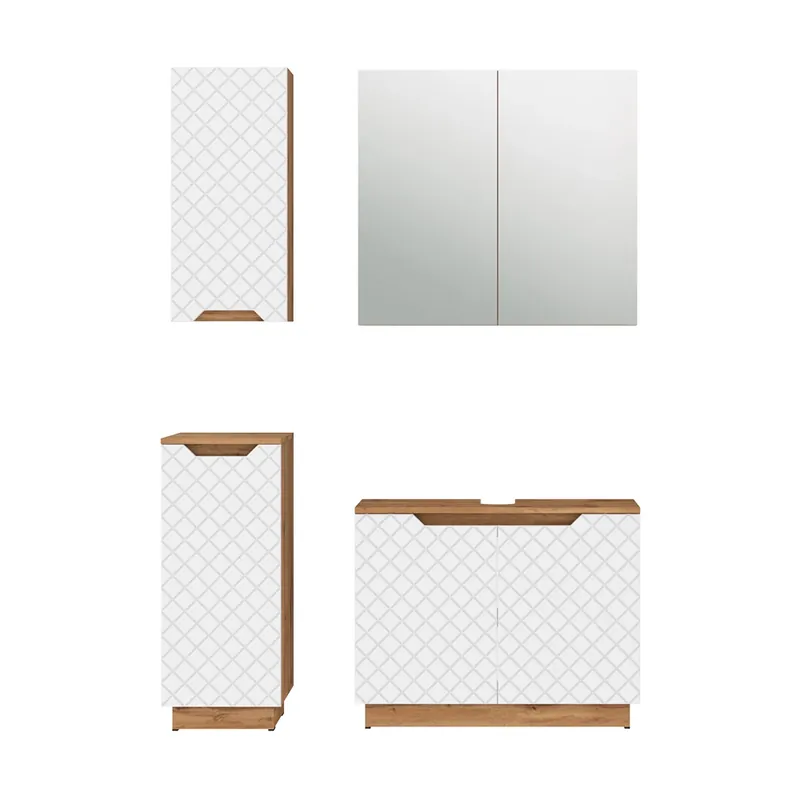 Set mobilier baie Lotta Stejar/alb cu structură din țiglă 4 părți Vicco Mai ieftin