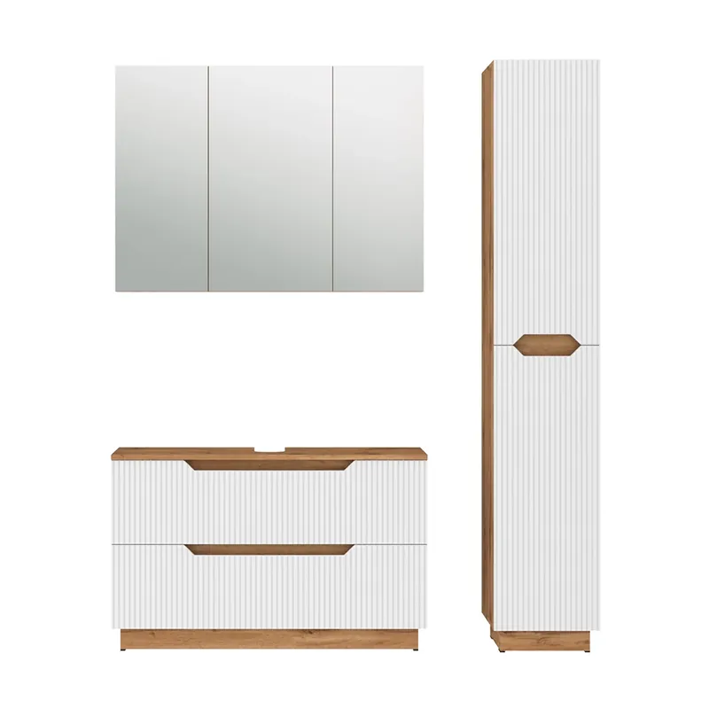 Cel mai bun preț Set mobilier baie Lotta Stejar/alb cu dungi 3 părți Vicco