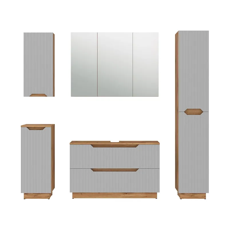 Preț redus Set mobilier baie Lotta Stejar/gri cu dungi 5 părți Vicco