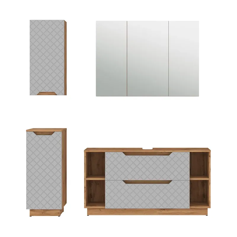 Set mobilier baie Lotta Stejar/gri cu structură din țiglă 4 părți Vicco Reducere specială