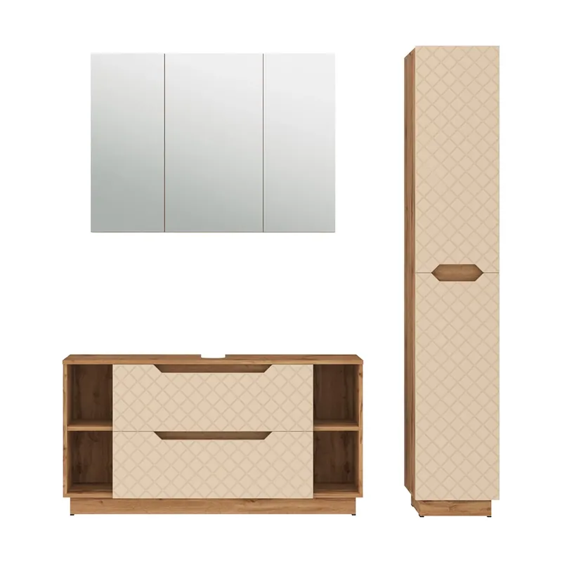 Set mobilier baie Lotta Stejar/cașmir cu structură din țiglă 3 părți Vicco Reduceri