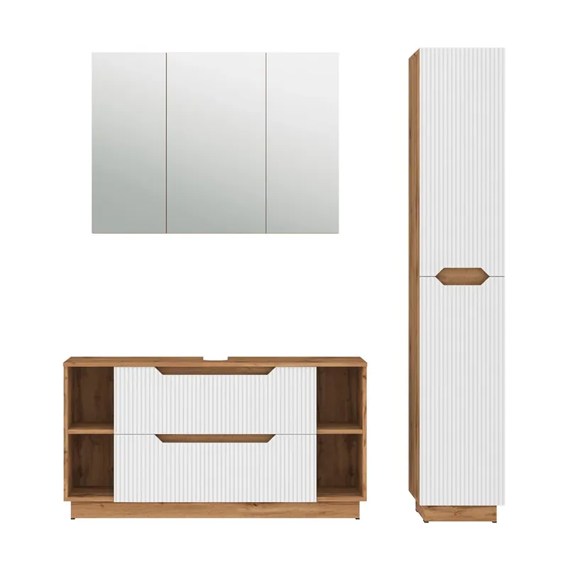 Bestseller Set mobilier baie Lotta Stejar/alb cu dungi 3 părți Vicco
