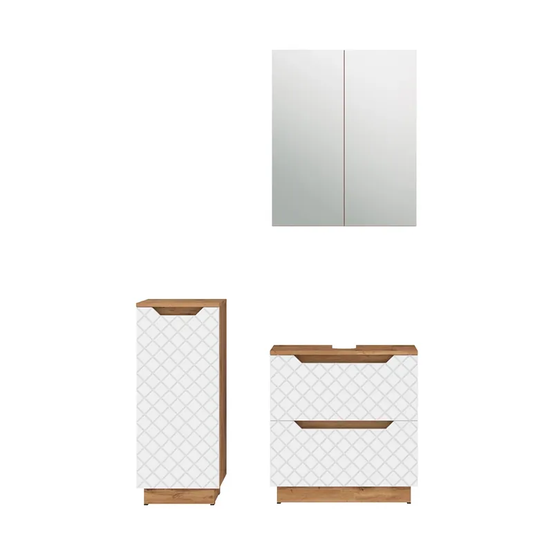Set mobilier baie Lotta Stejar/alb cu structură din țiglă 3 părți Vicco Preț redus