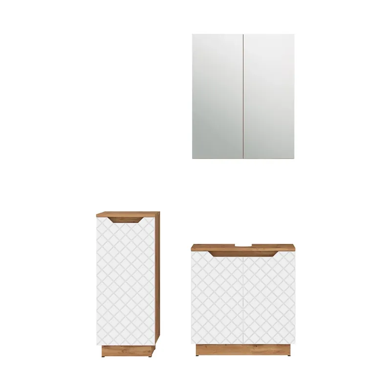Set mobilier baie Lotta Stejar/alb cu structură din țiglă 3 părți Vicco Noutate