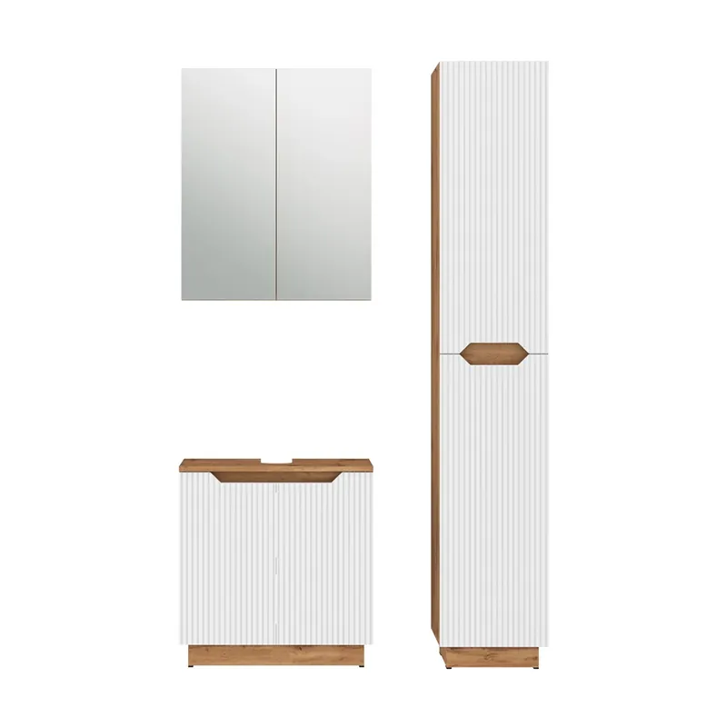 Cel mai bun preț Set mobilier baie Lotta Stejar/alb cu dungi 3 părți Vicco