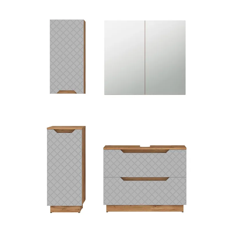 Cel mai vândut Set mobilier baie Lotta Stejar/gri cu structură din țiglă 4 părți Vicco