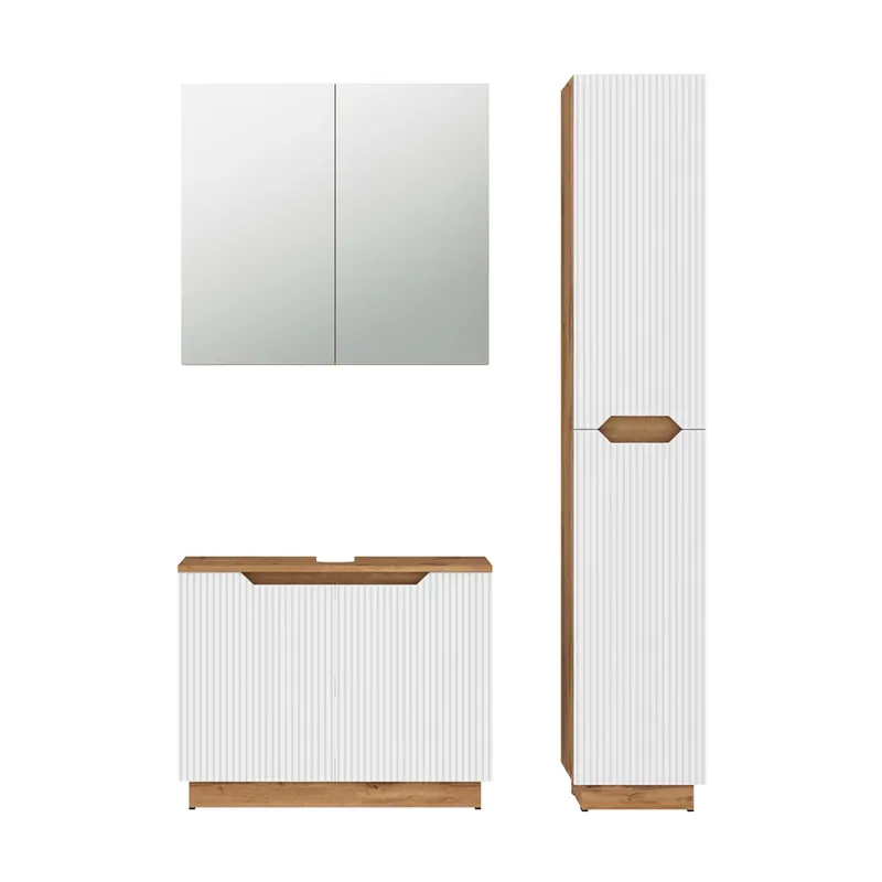 Ofertă exclusivă Set mobilier baie Lotta Stejar/alb cu dungi 3 părți Vicco