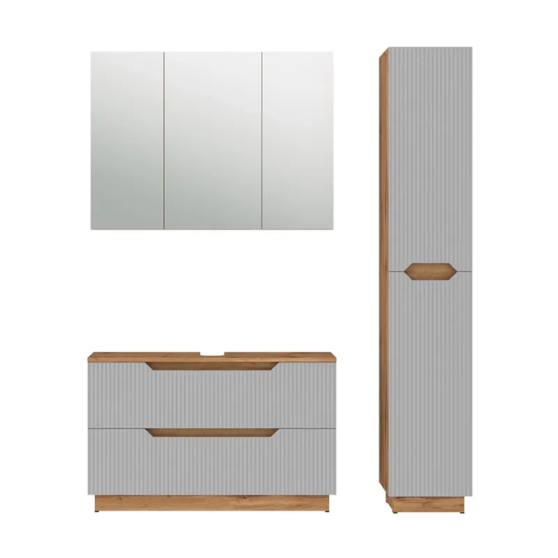 Chilipir Set mobilier baie Lotta Stejar/gri cu dungi 3 părți Vicco