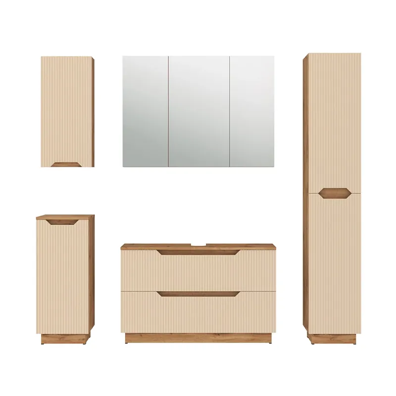 Premium Set mobilier baie Lotta Stejar/cașmir cu dungi 5 părți Vicco