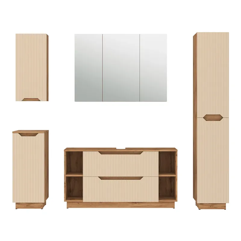 Set mobilier baie Lotta Stejar/cașmir cu dungi 5 părți Vicco Preț promoțional
