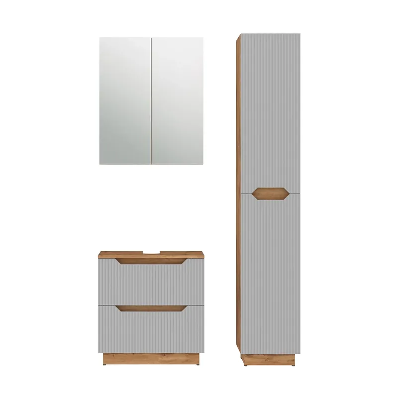 Set mobilier baie Lotta Stejar/gri cu dungi 3 părți Vicco Ofertă