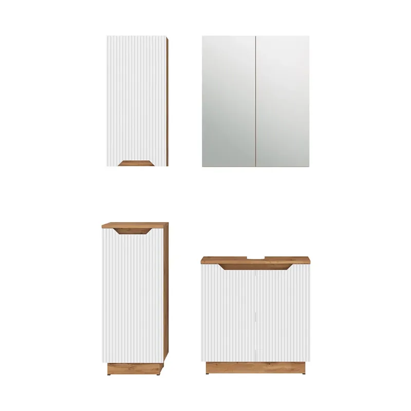 Set mobilier baie Lotta Stejar/alb cu dungi 4 părți Vicco Reduceri