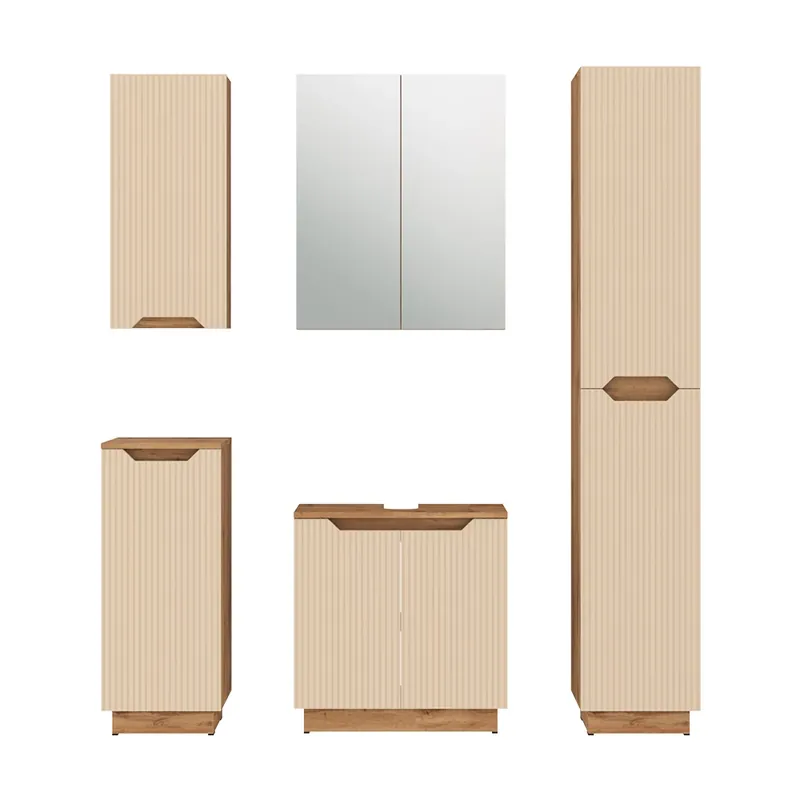 Ultima șansă Set mobilier baie Lotta Stejar/cașmir cu dungi 5 părți Vicco