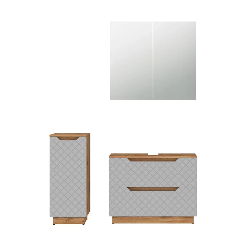 Set mobilier baie Lotta Stejar/gri cu structură din țiglă 3 părți Vicco Cel mai vândut