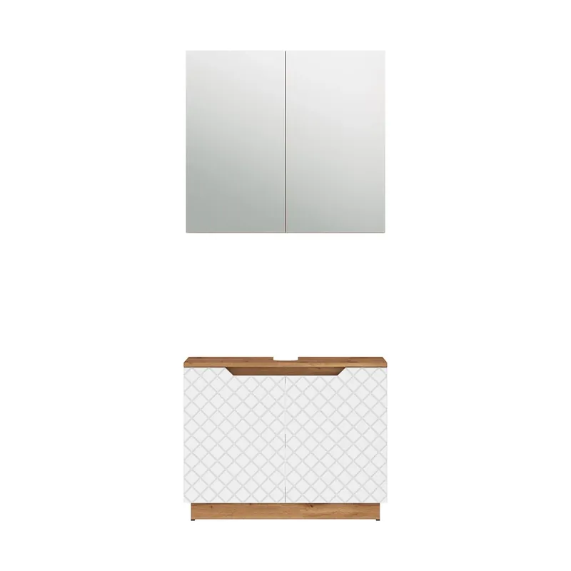 Lichidare de stoc Set mobilier baie Lotta Stejar/alb cu structură din țiglă 2 părți Vicco