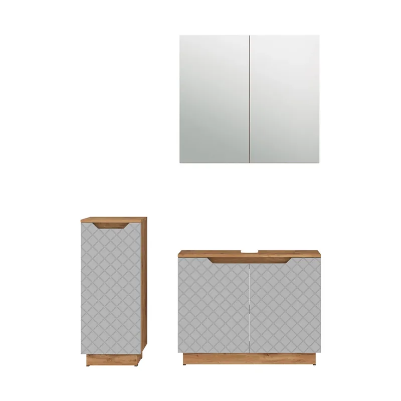 Plată securizată Set mobilier baie Lotta Stejar/gri cu structură din țiglă 3 părți Vicco