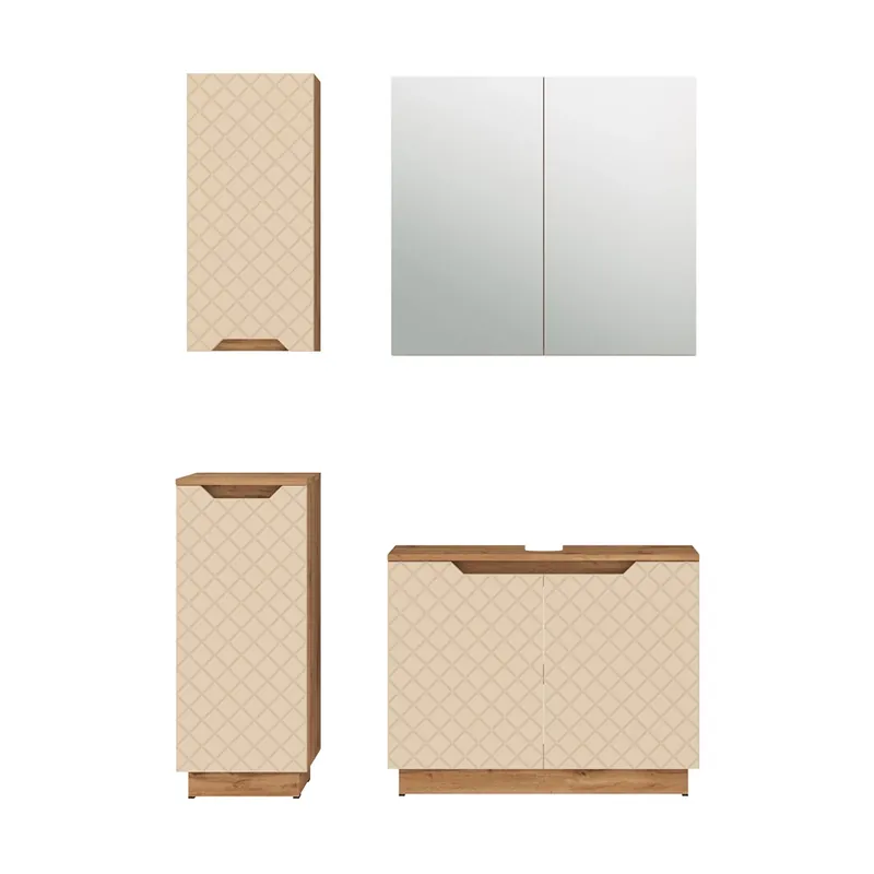 Reducere specială Set mobilier baie Lotta Stejar/cașmir cu structură din țiglă 4 părți Vicco