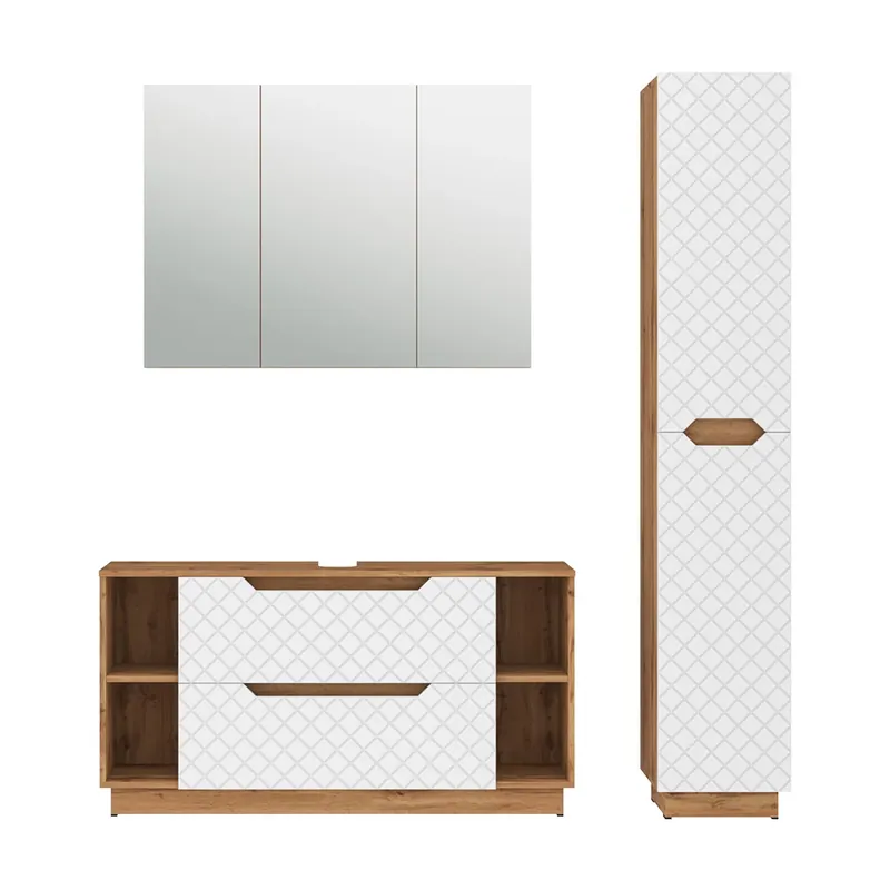 Ultima șansă Set mobilier baie Lotta Stejar/alb cu structură din țiglă 3 părți Vicco