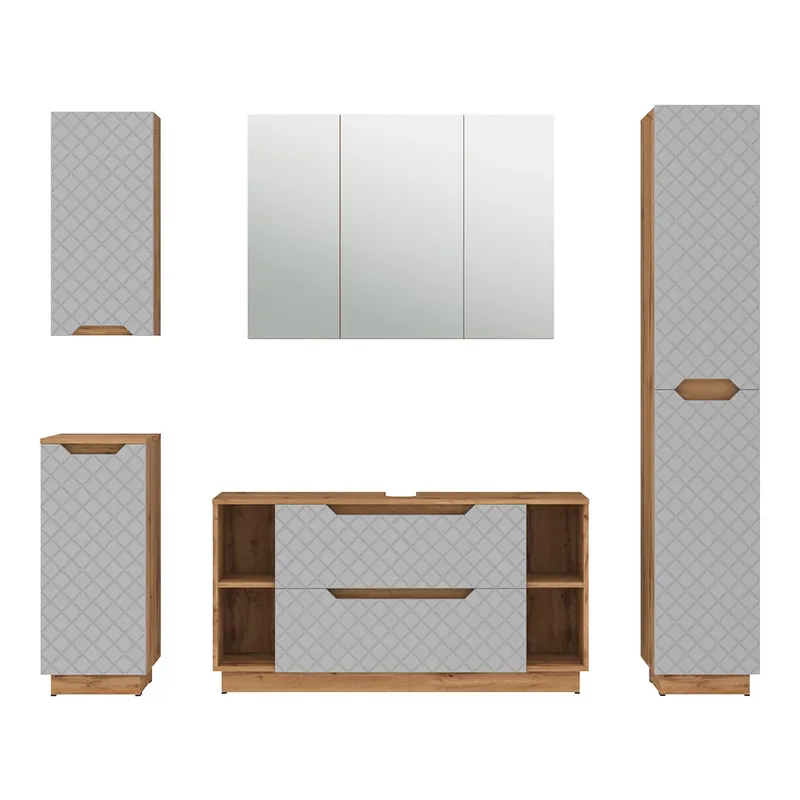 Preț promoțional Set mobilier baie Lotta Stejar/gri cu structură din țiglă 5 părți Vicco
