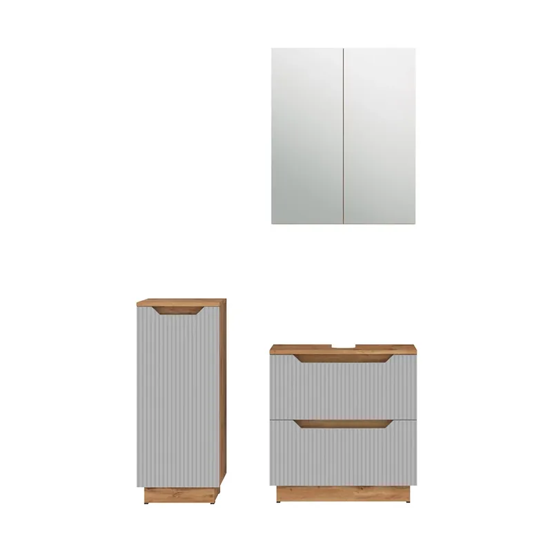 Set mobilier baie Lotta Stejar/gri cu dungi 3 părți Vicco Reduceri