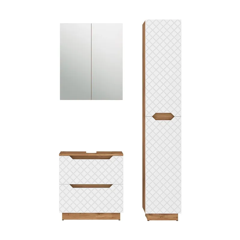 Set mobilier baie Lotta Stejar/alb cu structură din țiglă 3 părți Vicco Expediere rapidă