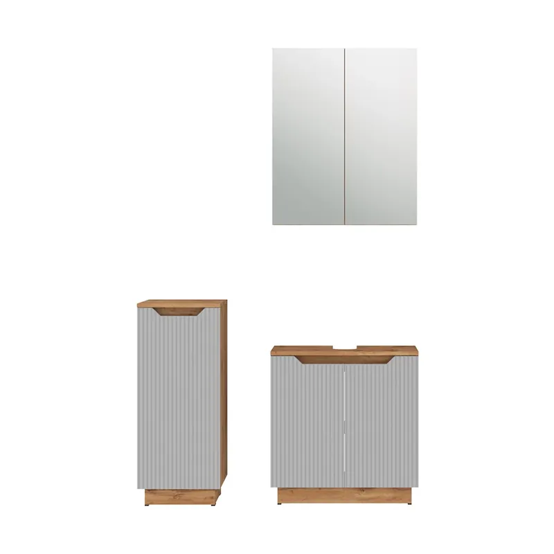 Set mobilier baie Lotta Stejar/gri cu dungi 3 părți Vicco Cumpără acum