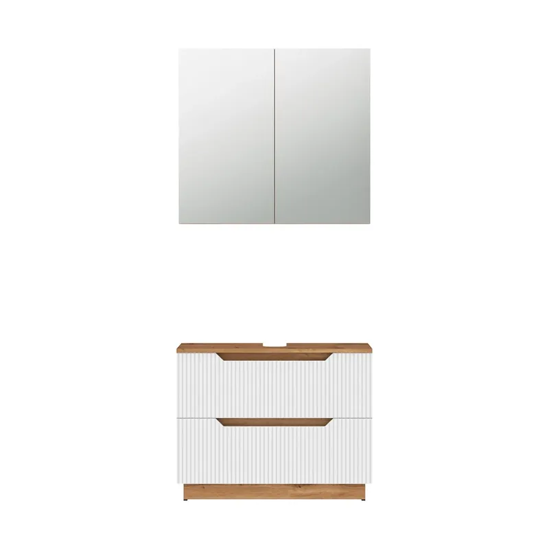 Preț redus Set mobilier baie Lotta Stejar/alb cu dungi 2 părți Vicco
