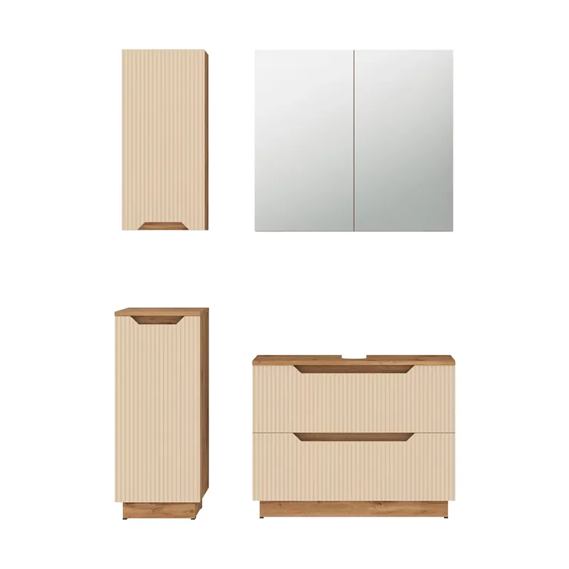 Ofertă exclusivă Set mobilier baie Lotta Stejar/cașmir cu dungi 4 părți Vicco