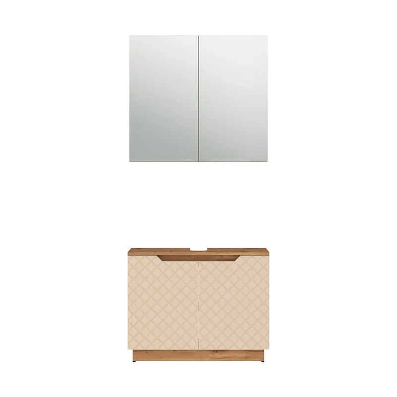 Super ofertă Set mobilier baie Lotta Stejar/cașmir cu structură din țiglă 2 părți Vicco