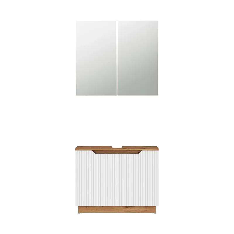 Set mobilier baie Lotta Stejar/alb cu dungi 2 părți Vicco Ofertă specială