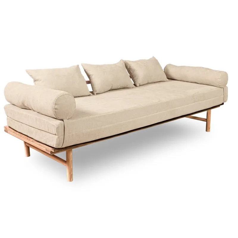 Retur ușor Canapea cu funcție de dormit WoodMan Le MAR, lemn masiv brut, crem, WUA-01370