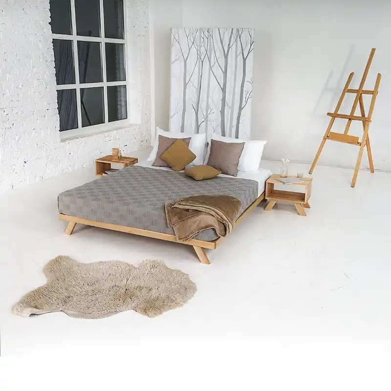 Pat dublu WoodMan Allegro 160x200 din lemn masiv de fag, natural uleiat WUA-00797 Ofertă specială