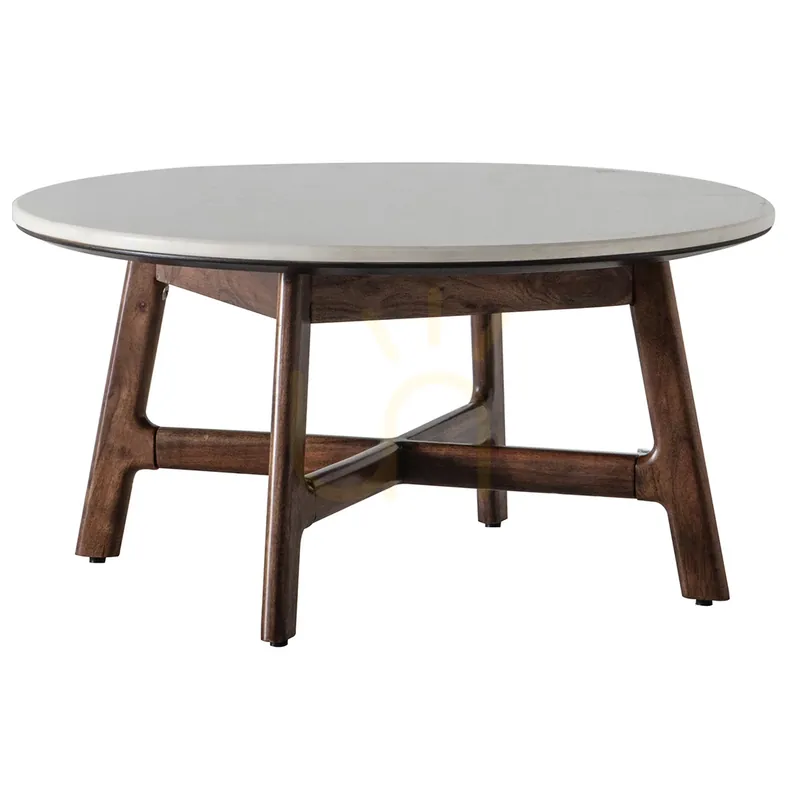 Masă de cafea rotundă Gallery Direct Barcelona, acacia și marmură, 80x40 cm, 5056272006511 Preț redus