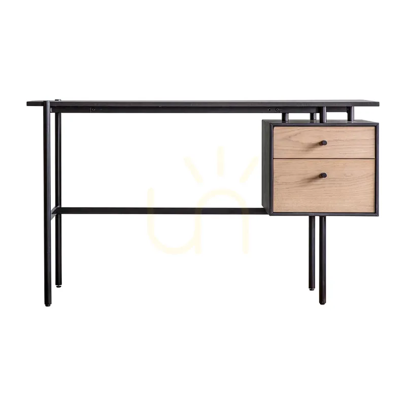 Birou Gallery Direct Carbury 2 sertare negru/natural MDF stejar 130x50x75 cm Chilipir