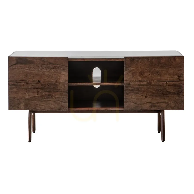 Dulap media Gallery Direct Barcelona, acacia închisă cu blat din marmură, 136 cm 5056272006559 Plată sigură