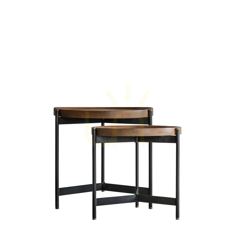 Noutate Set 2 mese mici Gallery Direct Dakota, lemn de mango si metal negru, 55x55x52 cm