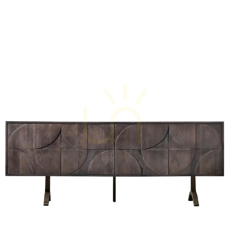 Plată sigură Dulap 4 uși Gallery Direct Sharma maro din lemn de mango și fier 180x40x70 cm