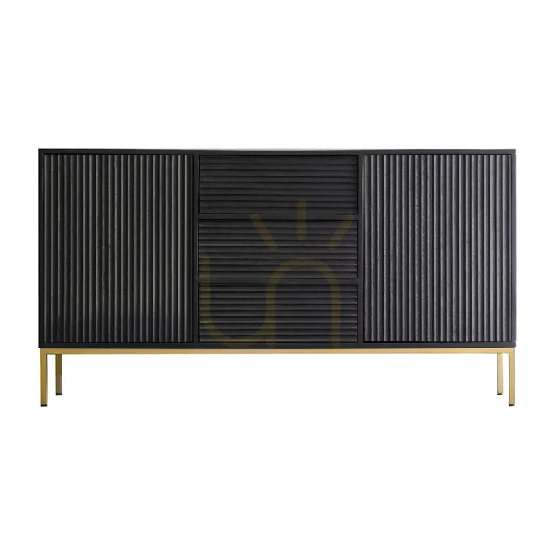Plată sigură Comodă Gallery Direct Ripple 2 uși 3 sertare negru-auriu lemn mango 150x40x81 cm